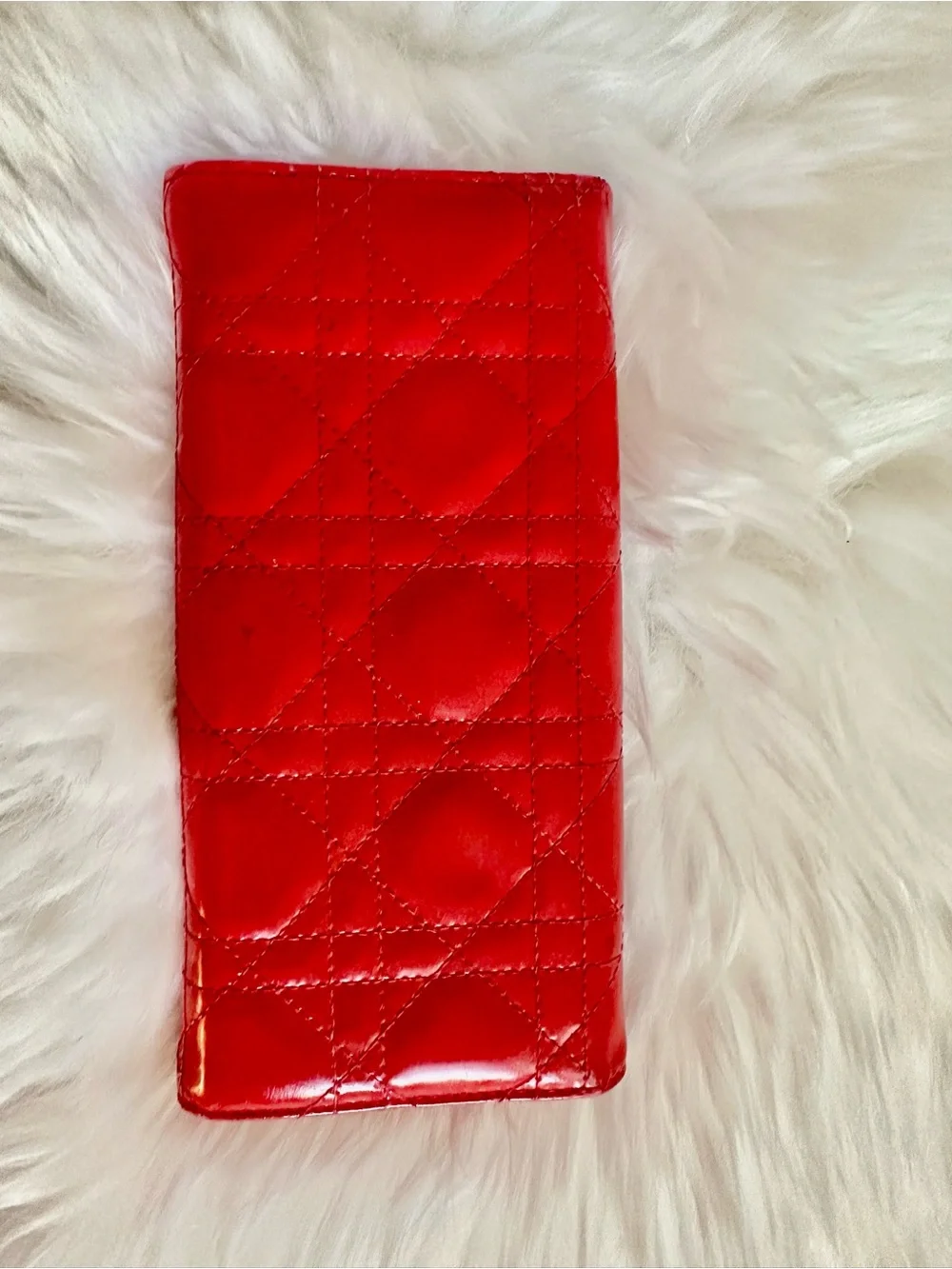 Dior Quilted Patent Leather Long Wallet in Red